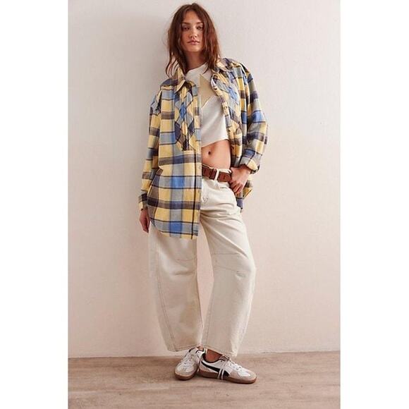 New FREE PEOPLE We The Free Layla Plaid Button Down Shirt $128 X-SMALL Blue - Picture 2 of 5